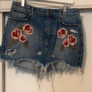 free people embellished denim skirt